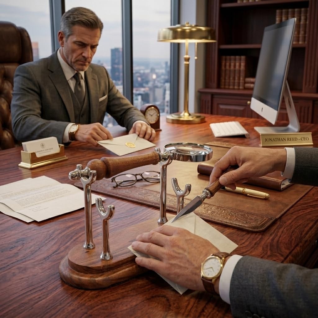 DECONOOR Set with Magnifying Glass and Letter Opener, Silver And White