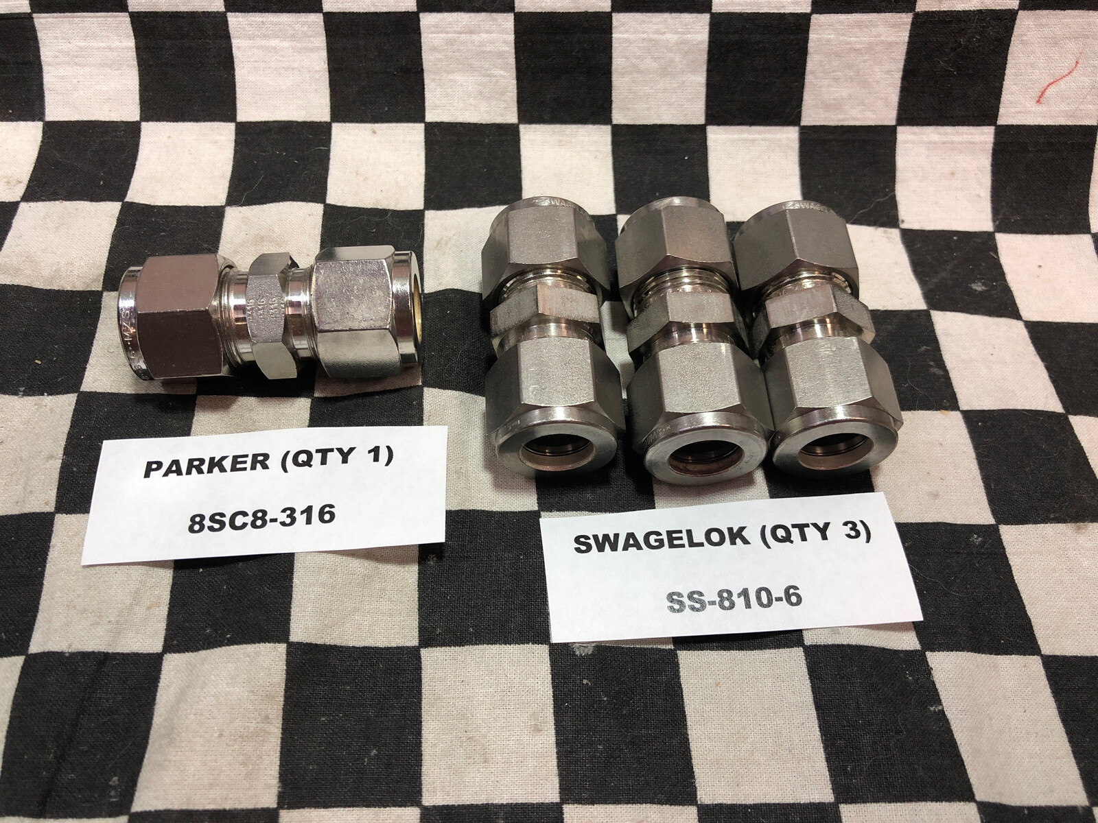 LOT OF 6 PARKER/SWAGELOK UNION SS-810-6, SS-600-6, 8SC8-316, 4SC4-316 #131P9