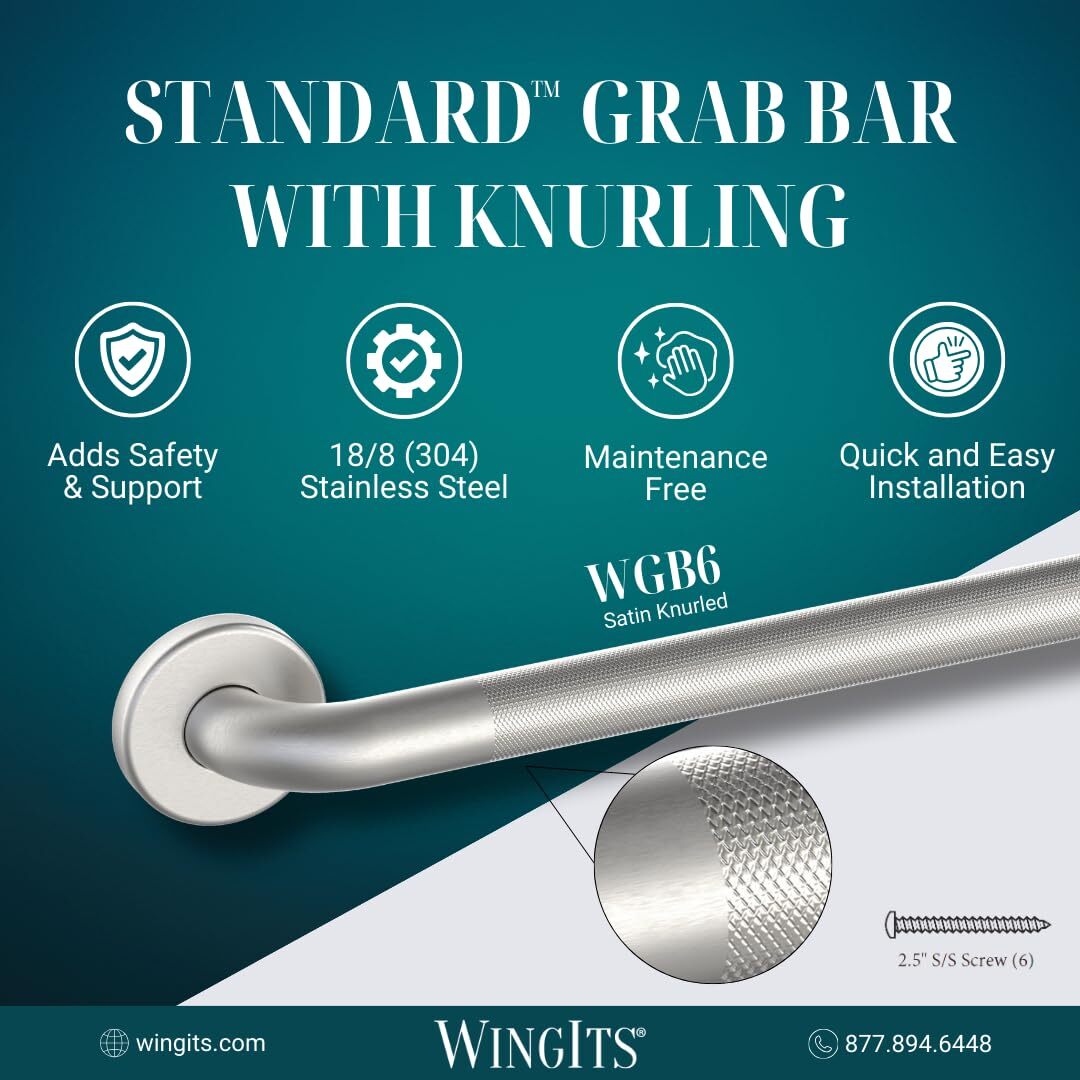 WingIts WGB6SSKN42 STANDARD Grab Bar, Diamond Knurled Grip, Concealed Mount,