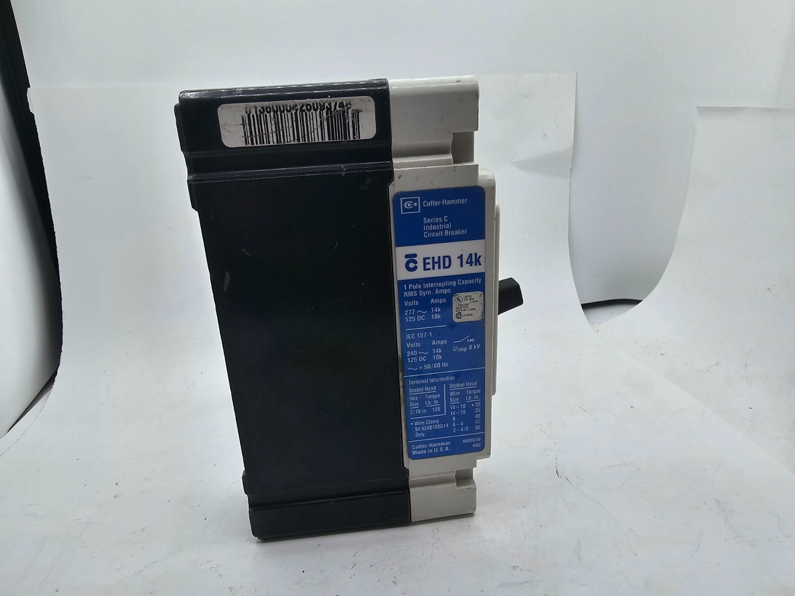Cutler Hammer 1-Pole Industrial Circuit Breaker Series C 15A EHD 14K