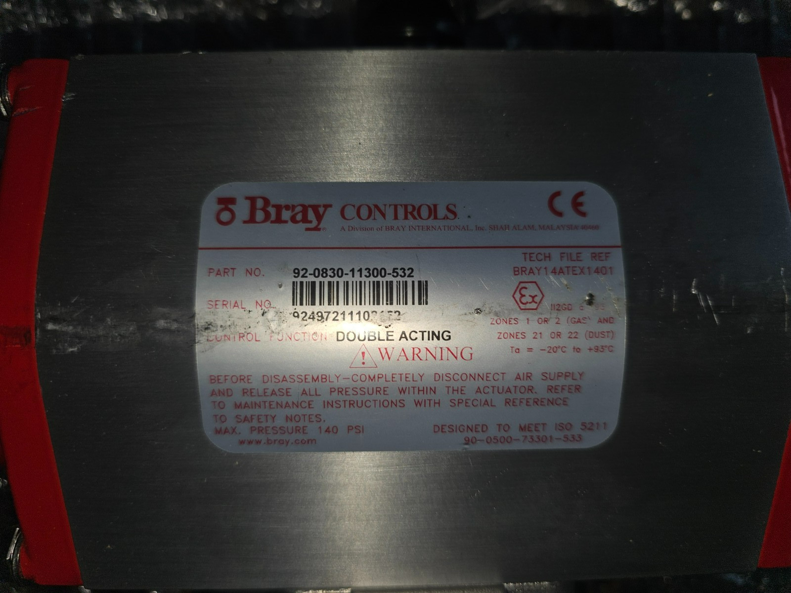 Bray 92-0830-11300-532 Pneumatic Actuator w/Flowtek F15 SST 1 1/2″ Ball Valve