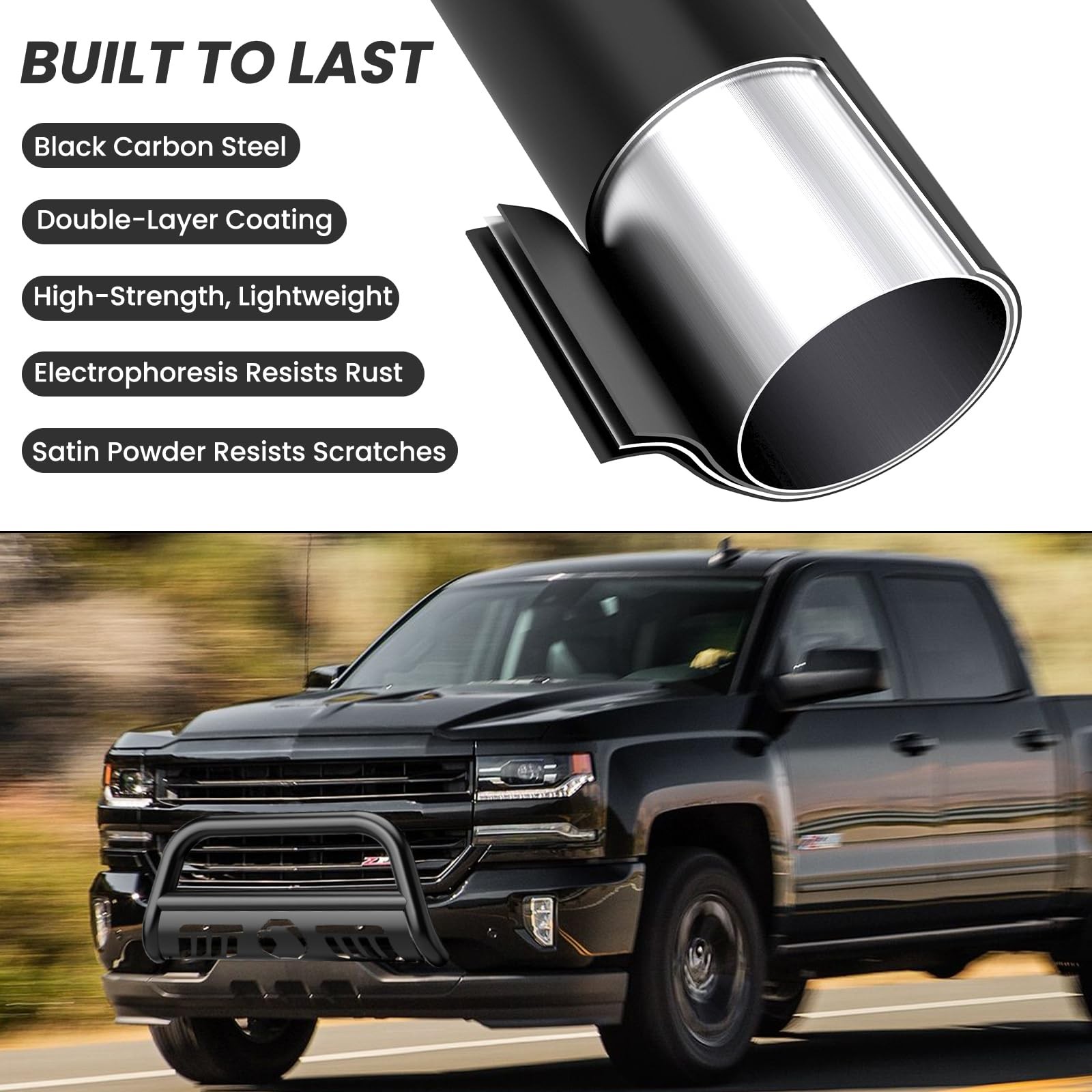 Bull Bar for Trucks 3″ Front Bumper Guard Grille Brush Push Bar for Chevy Sil…