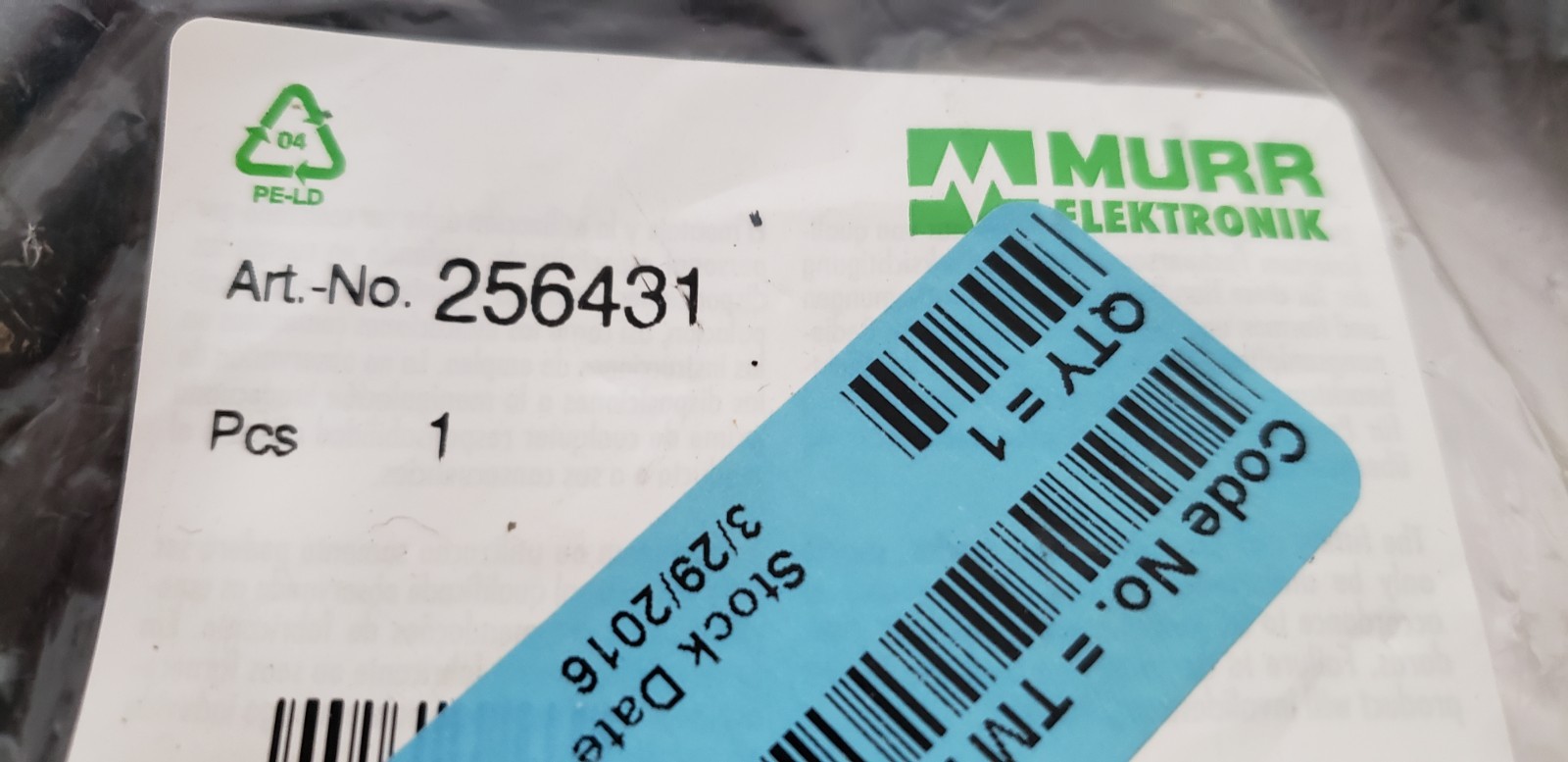 MURR ELEKTRONIK 256431 VALVE PLUG CONNECTOR, MSUEK-EB7C-638_7.5 MOLDED, NIB