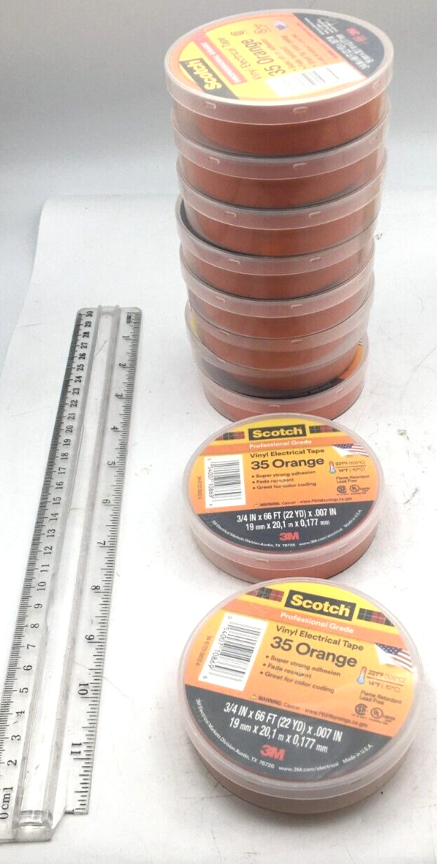 Scotch Lot of 10 Professional Grade Vinyl Electrical Tape 35 Orange 3 4″ x 66′