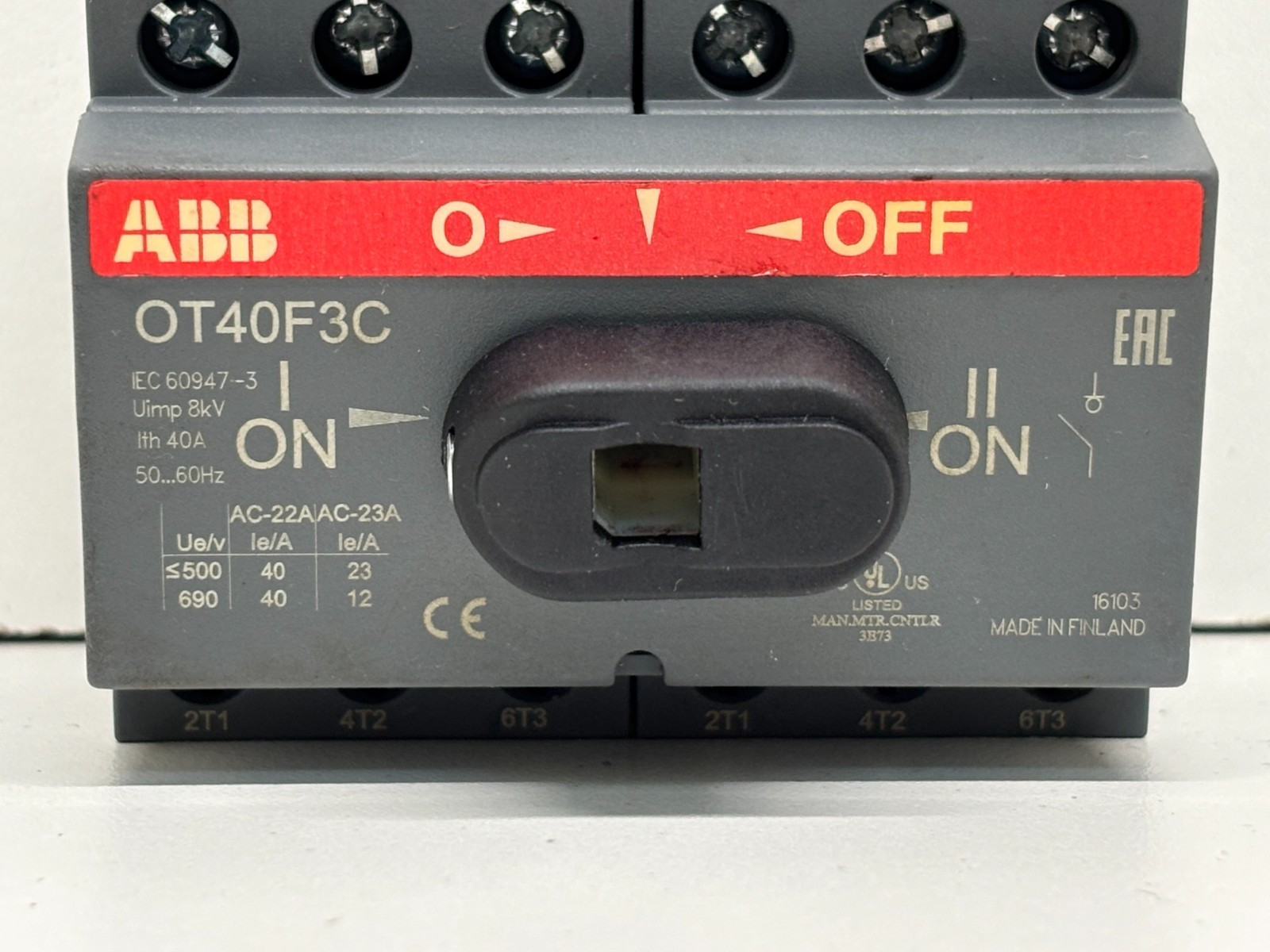 GOOD USED! ABB 600VAC 40A TRANSFER SWITCH 1SCA104913R1001 OT40F3C