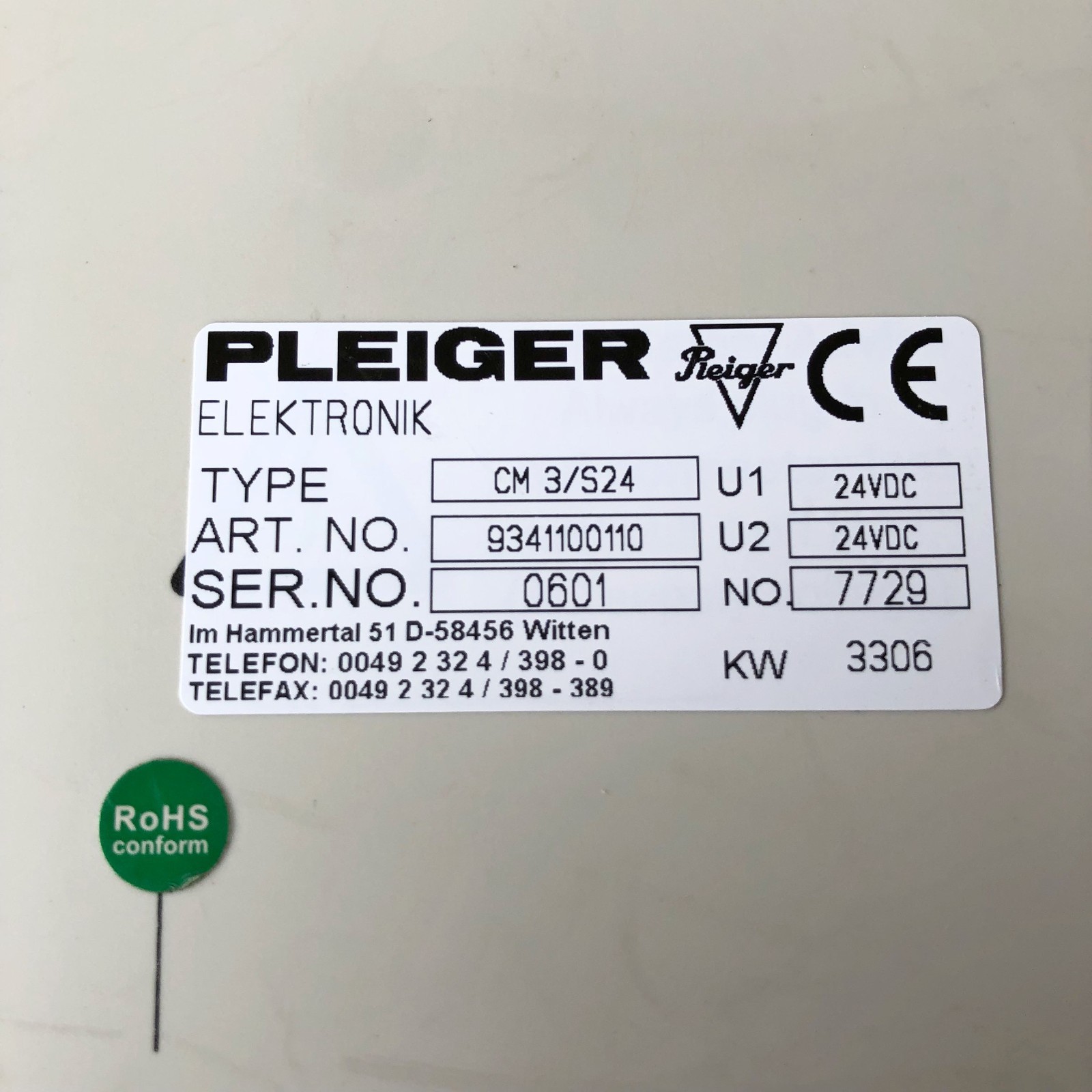 PLEIGER CM3/S24 CONTROL MODULE 9341100110