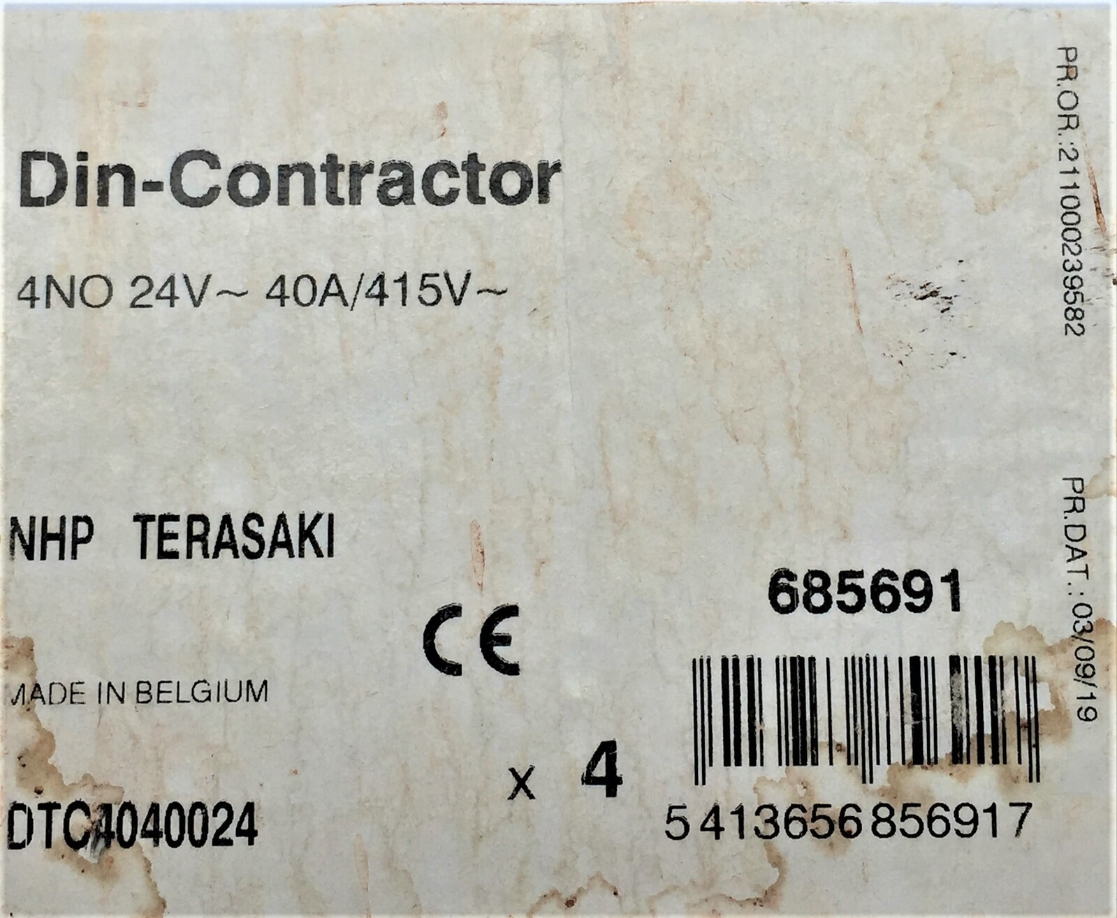 NHP Terasaki DTC4040024 DIN Contactor 4NO 24V 40A/415V Contax 685691