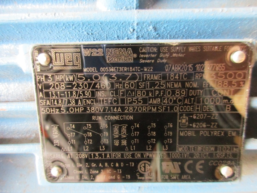GOULDS PUMPS 40665 CLASS MMPUMZZ 3171 208-230/460V 13.1-11.8/5.90A 225PSI