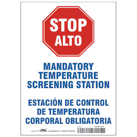 Zoro Select Hwb770p1410 Bilingual Temperature Screening Sign, Hwb770p1410,