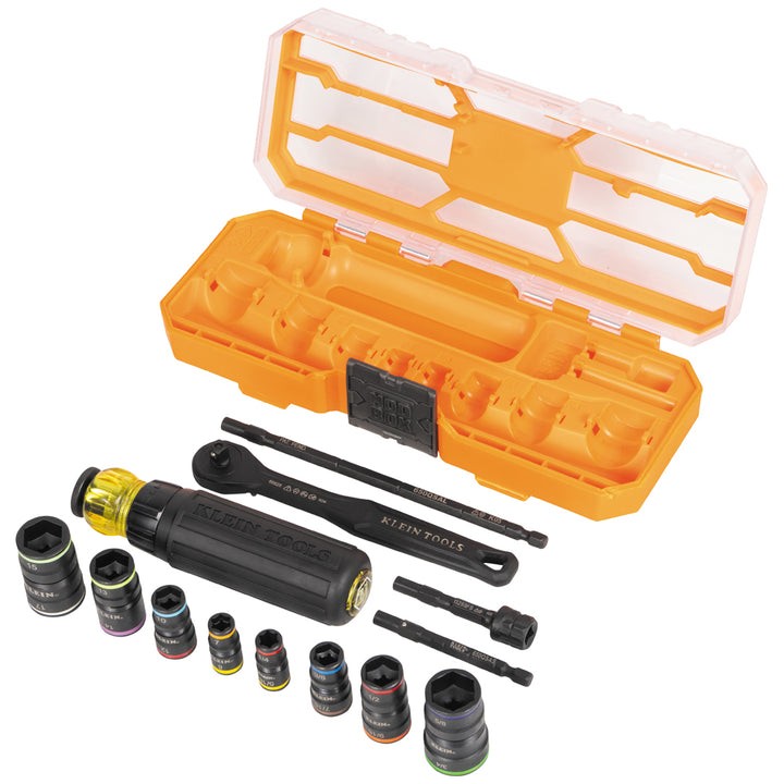 Klein Tools 65242 Flip Socket Set 1/4″ 3/8″ Impact-Rated Steel Ratcheting