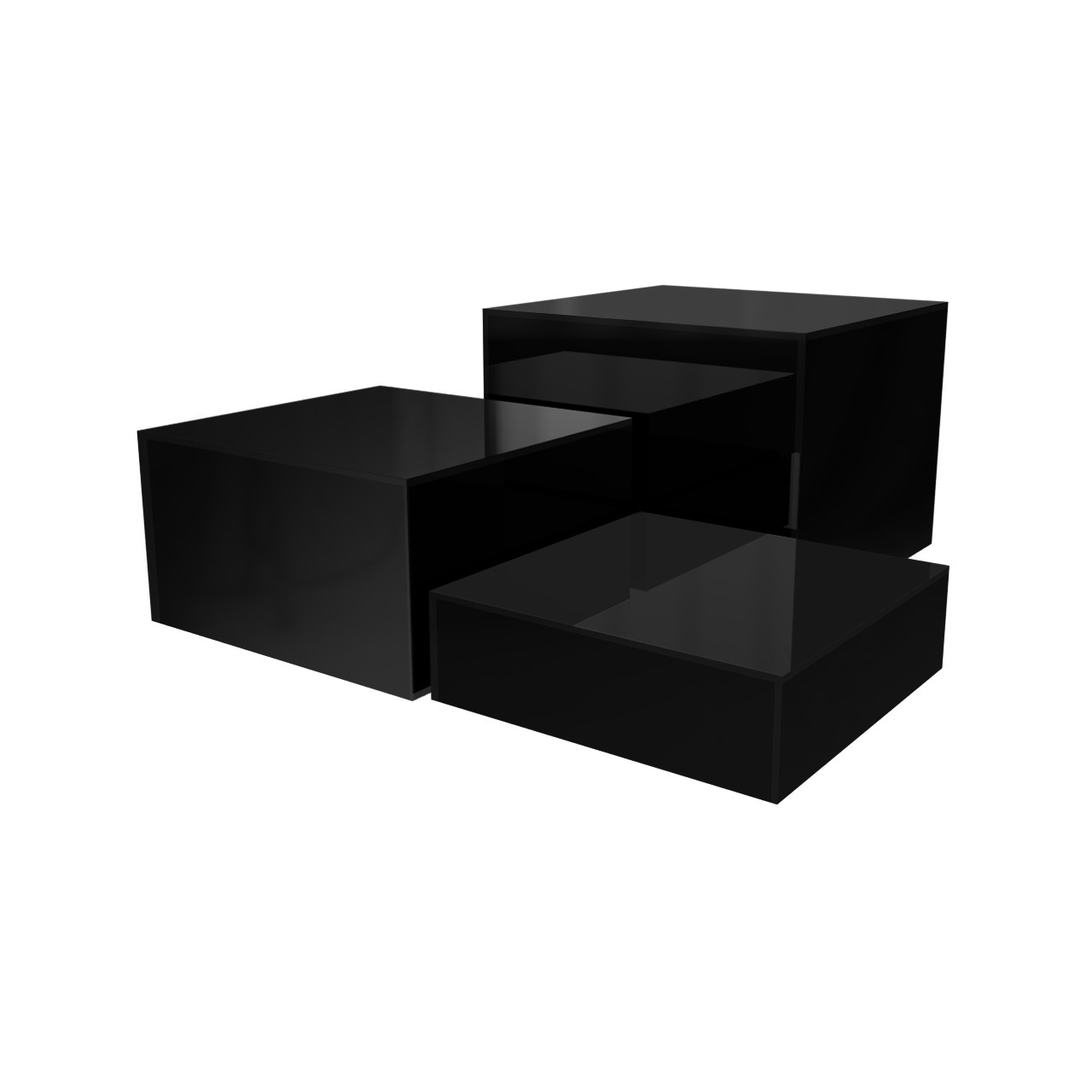 Set of 3 Black Acrylic Display Box Compartment Storage 5 Sided Bin Glossy No Lid