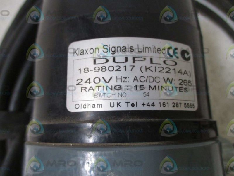 KLAXON 18-980217 DUPLO 240V UNMP