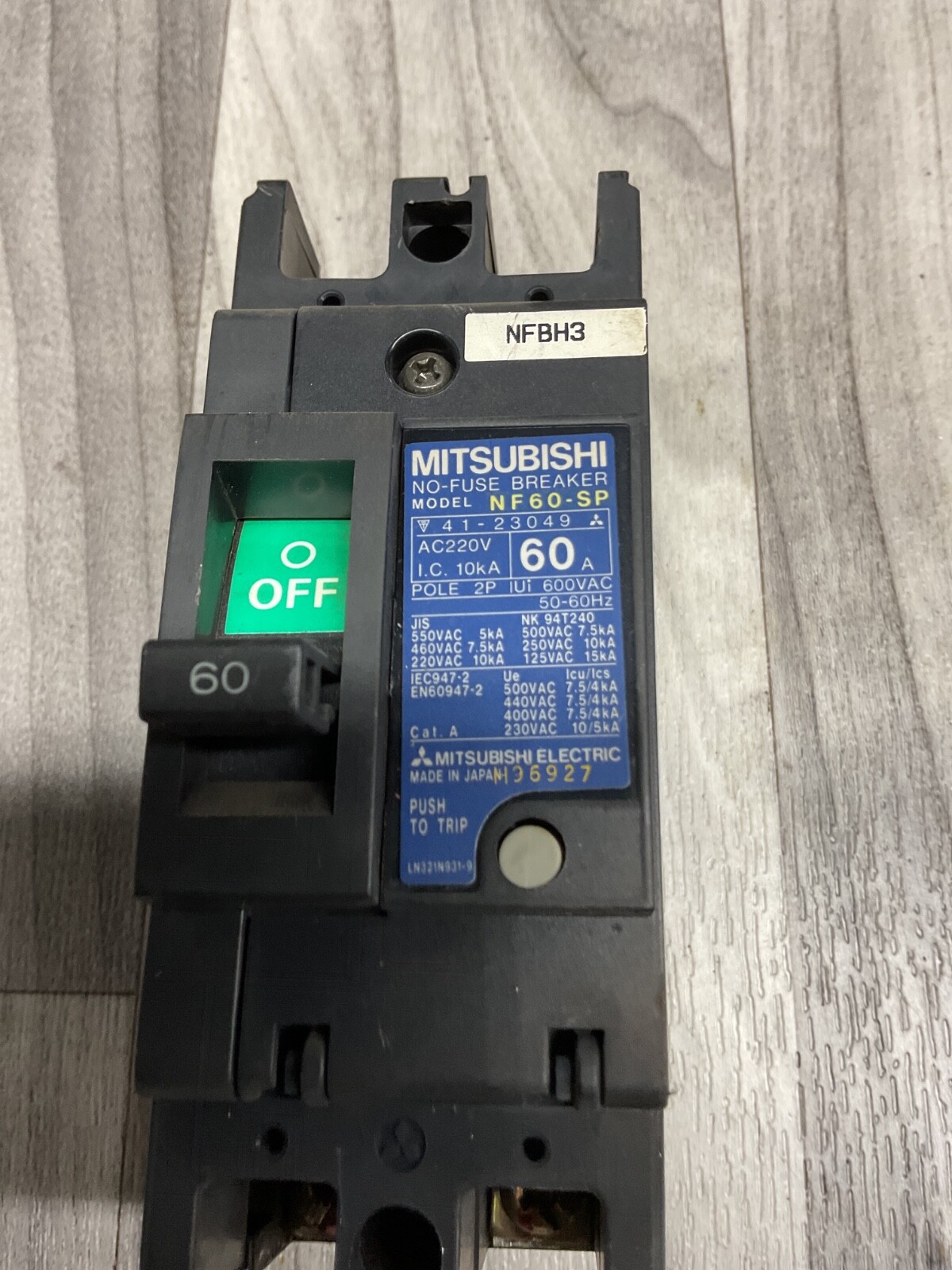 MITSUBISHI NF60-SP NO-FUSE CIRCUIT BREAKER 60A 2P 600V #4008PT189