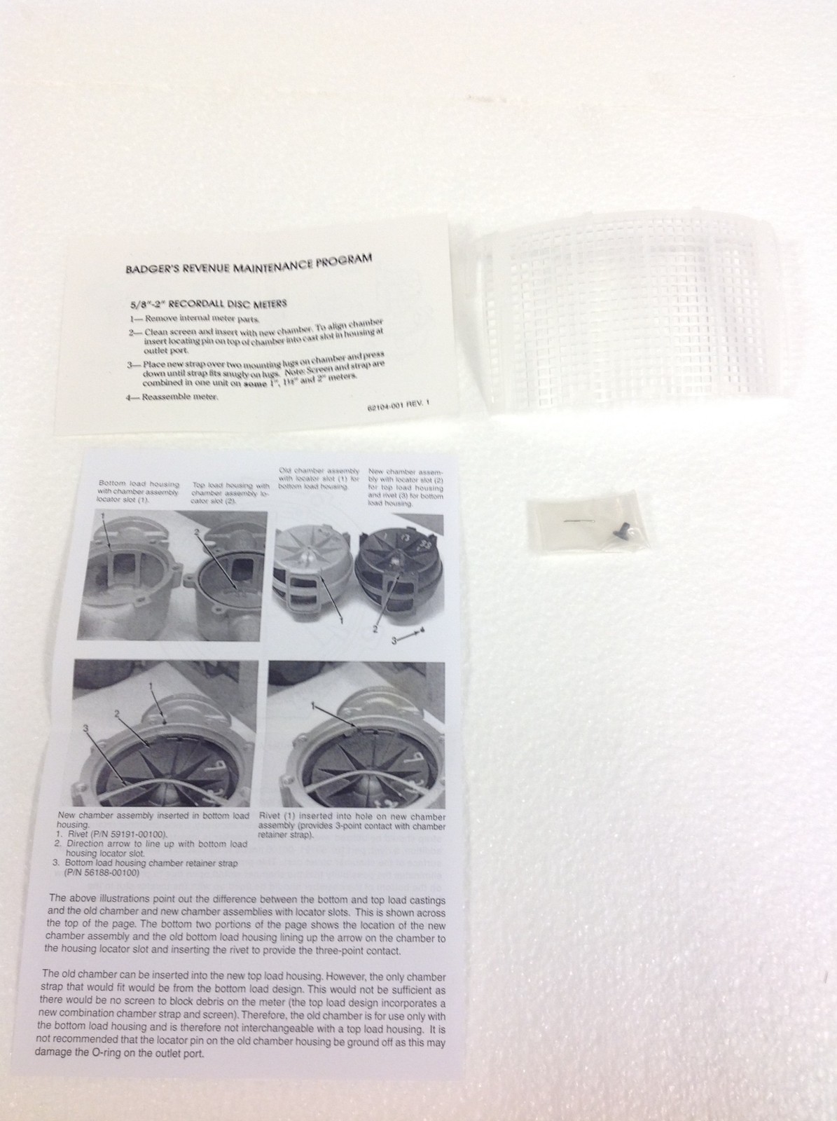NEW Badger Meter 33334-016 Chamber & Disc Assembly w/ Instruction Sheet FREESHIP