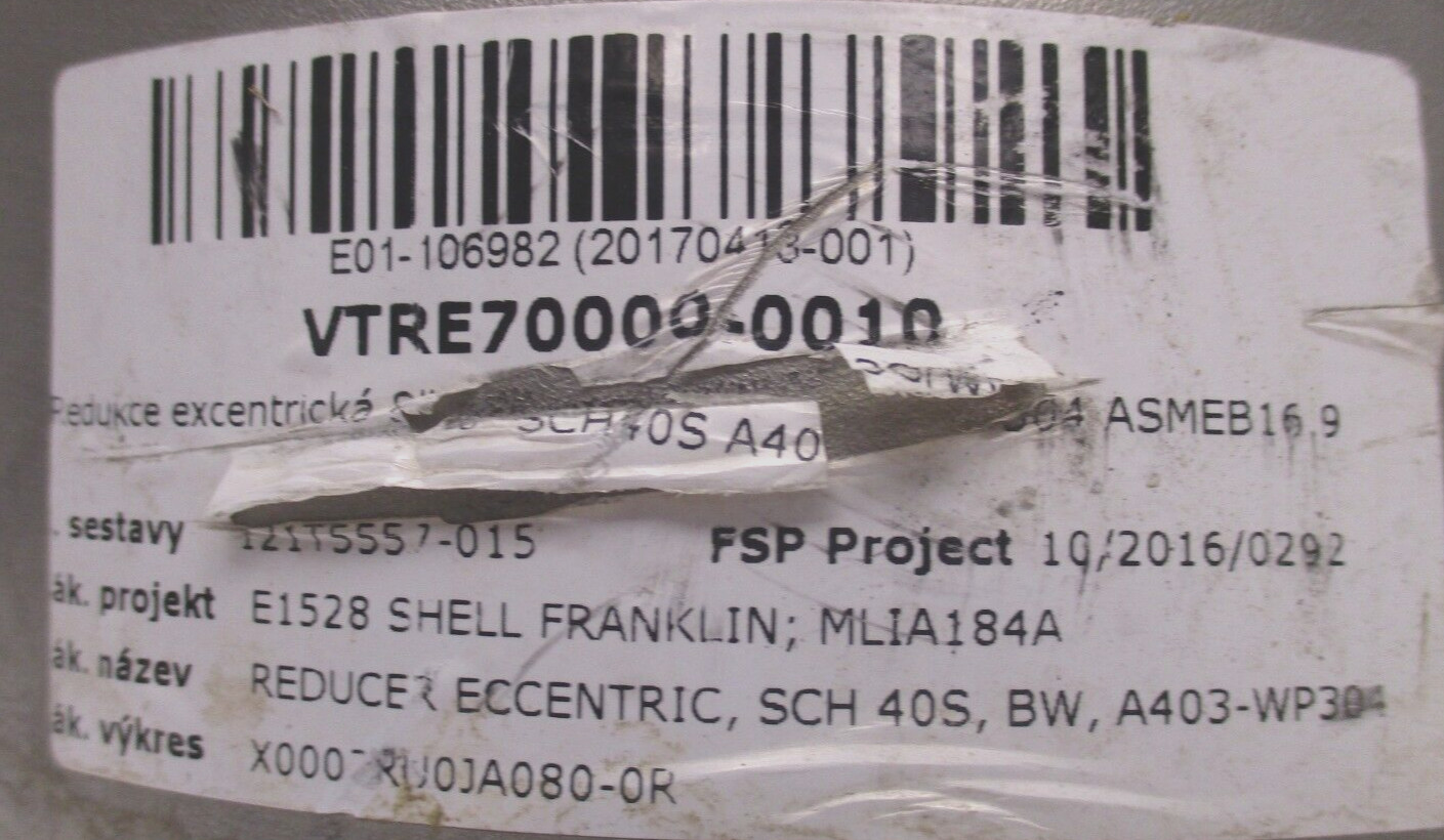 8IN TO 6IN STAINLESS STEEL ECCENTRIC REDUCER SCH40S ASME B16.9 A403 150 CLASS