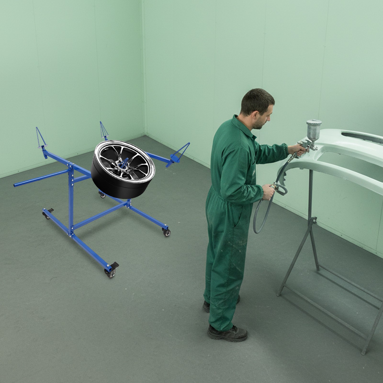 Wheel Paint Stand Rack Tilted Wheel Placement Rim Painting Rack For Auto Repair