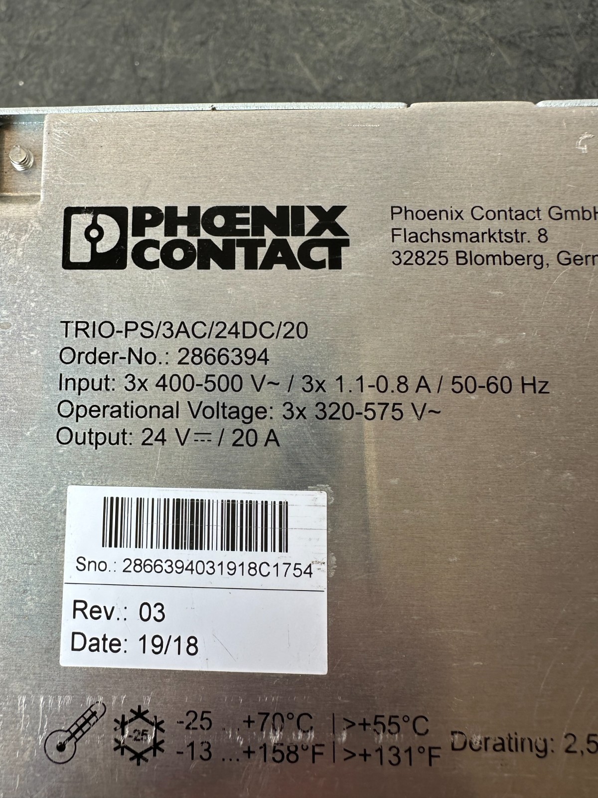 PHOENIX CONTACT TRIO-PS/3AC/24DC/20