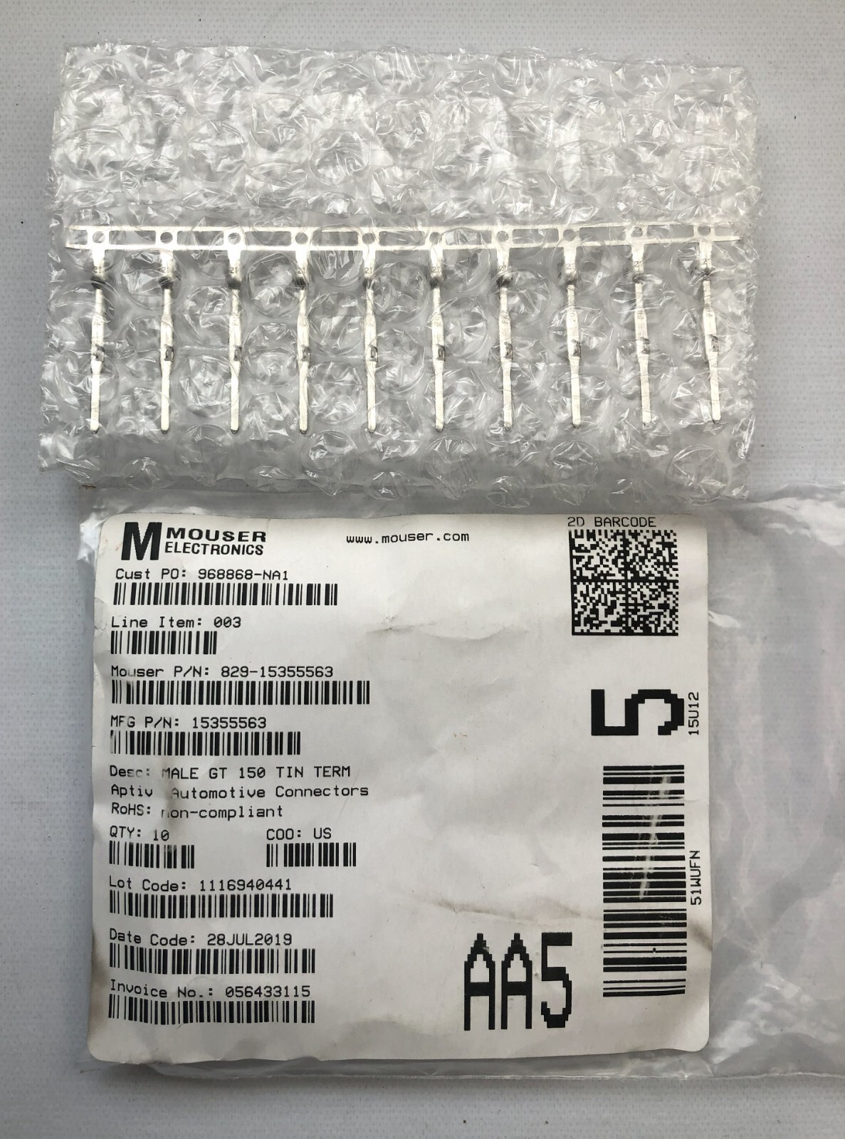 Aptiv Delphi 15355563 automotive connector Qty of 10 (Mouser 829-15355563)