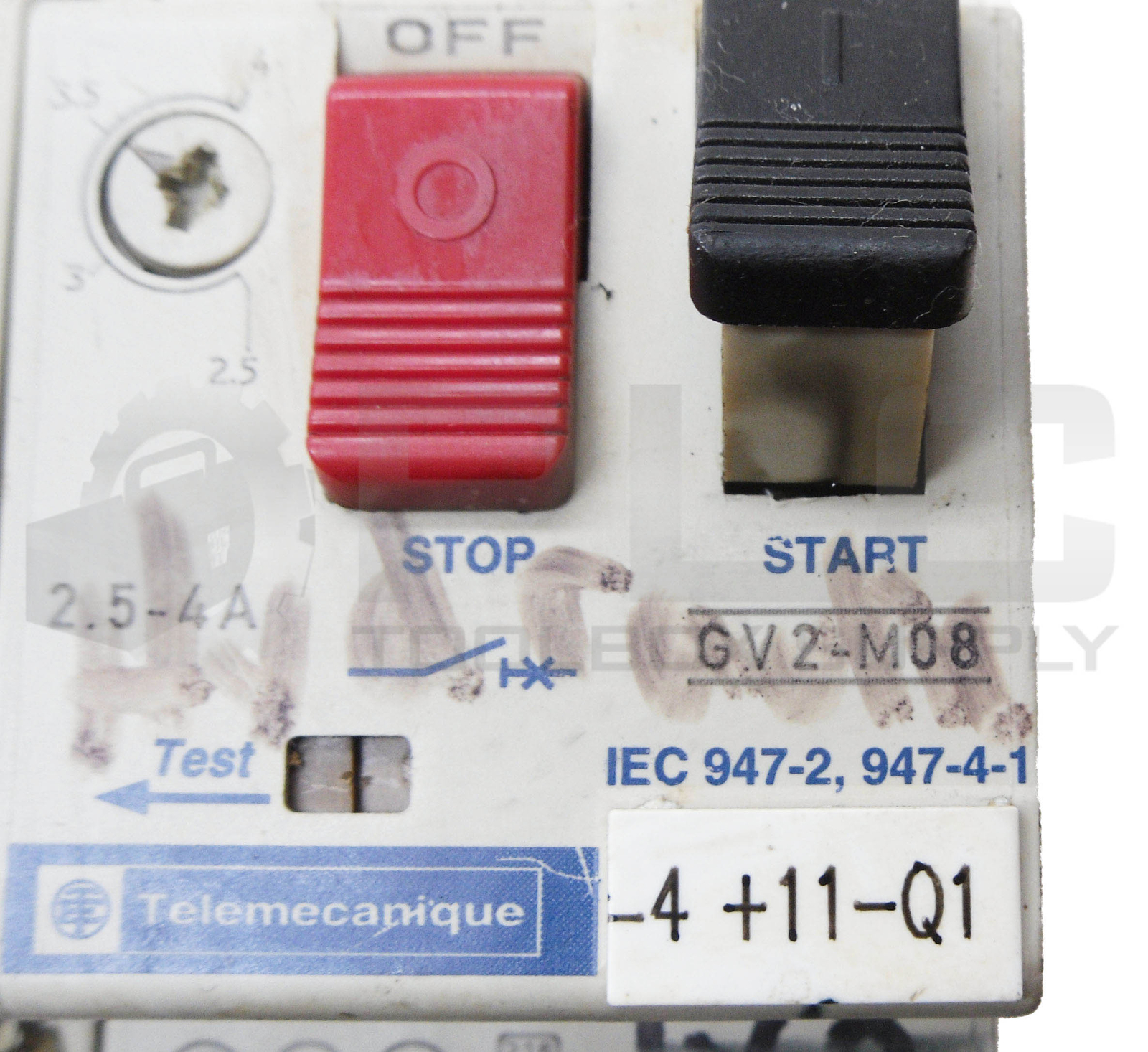 TELEMECANIQUE GV2-M08 CIRCUIT BREAKER 2.5-4A 690V W/ GV2-AN11 AUXILIARY CONTACT