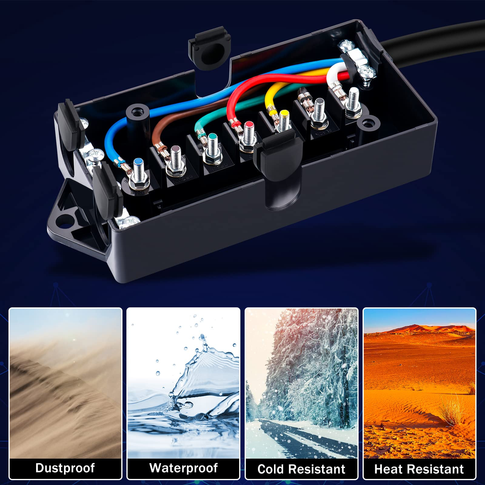 15 FT 7 Way Trailer Cord and 7 Gang Junction Box Kit
