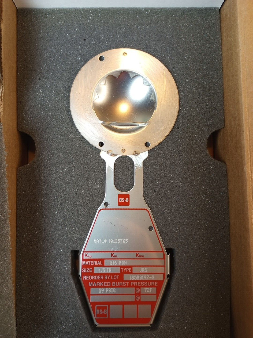 BS&B Rupture Disk 1.5-Inch JRS 316 MON – 59psig 72F New