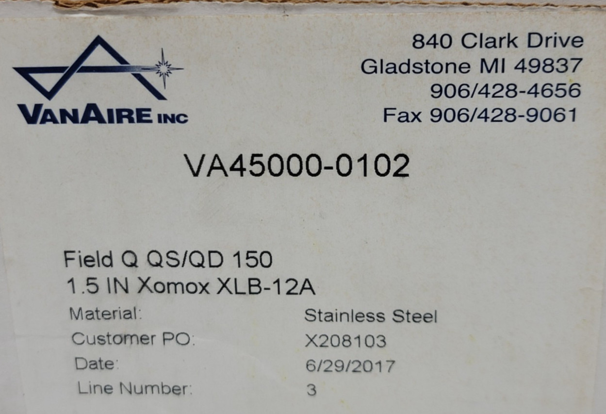 VanAire VA45000-0102 Field Q QS/QD 150 1.5 IN XOMOX XLB-12A Mount Kit
