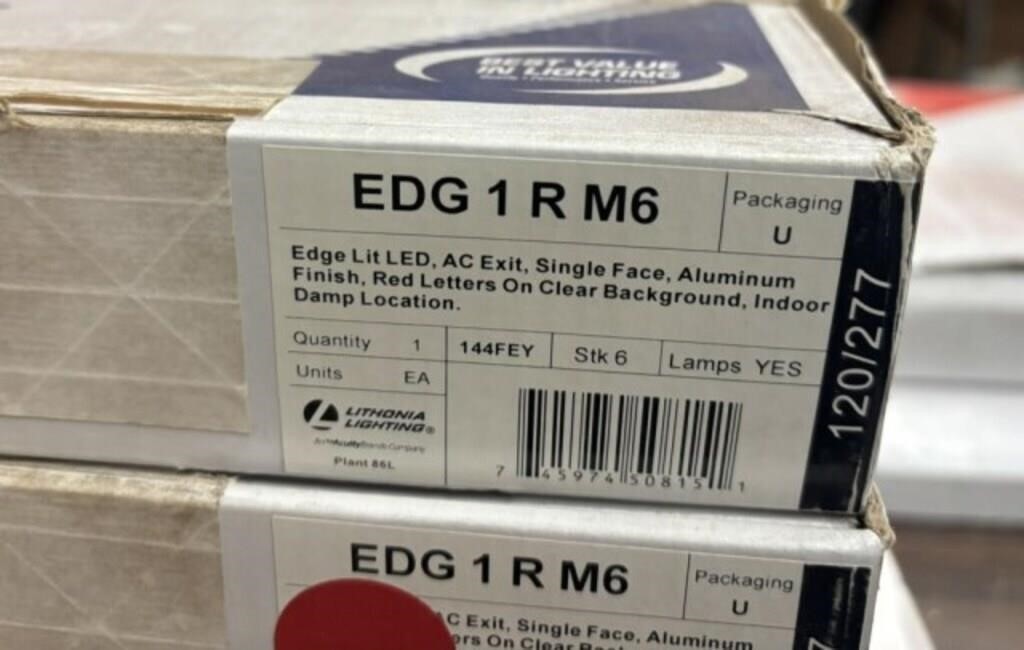 New Lithonia EDG W 1 R EL M6 Red Exit Sign 120/277 Edge Lit Emergency Light