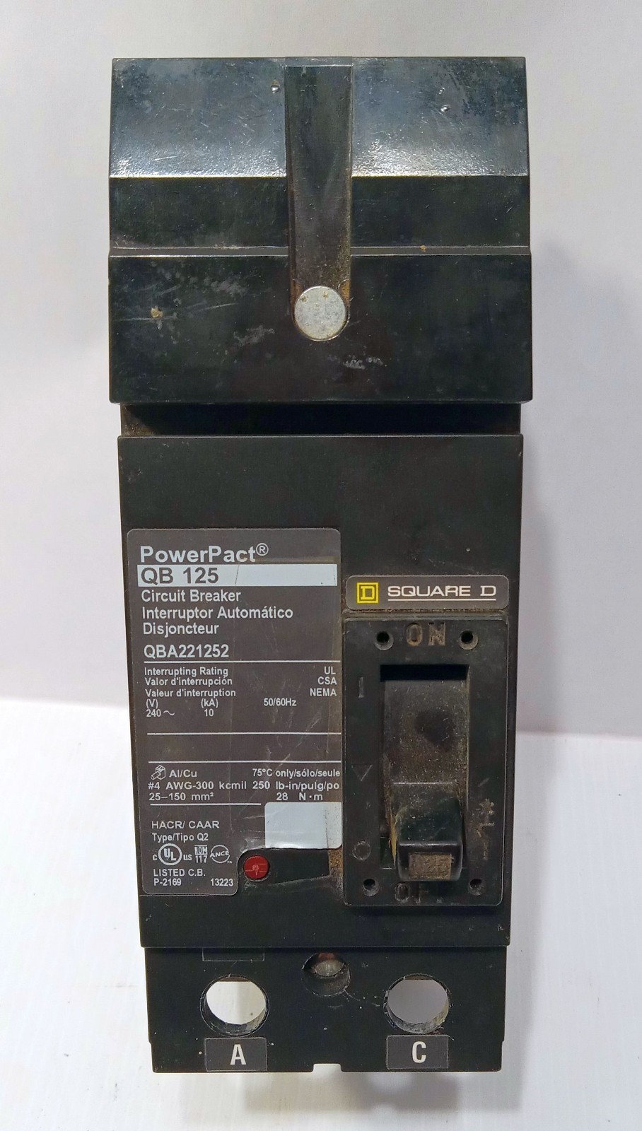 1 USED SQUARE D QB125 QBA221252 125A MOLDED CASE CIRCUIT BREAKER **MAKE OFFER**