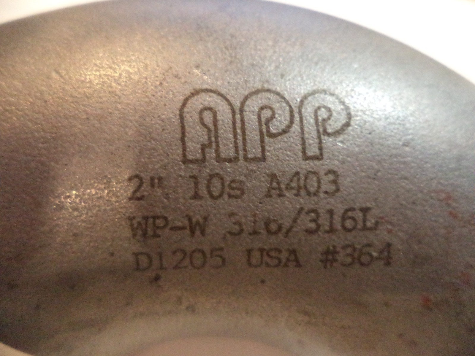 APP 2″ 10s 90 deg. A403 WP-W 316/316L D1205 USA #364 S.S. Butt Weld Pipe Fitting