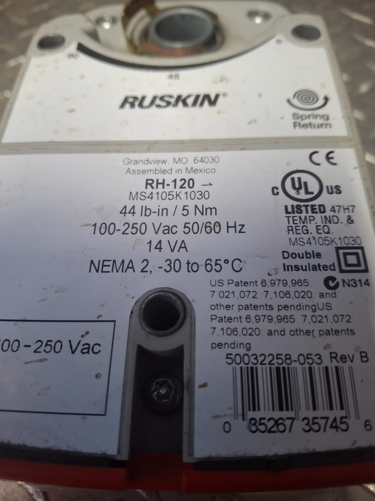 Ruskin RH-120 MS4105K1030 Spring Return Actuator 44 lb-in 5Nm 100-250V HVAC 14v
