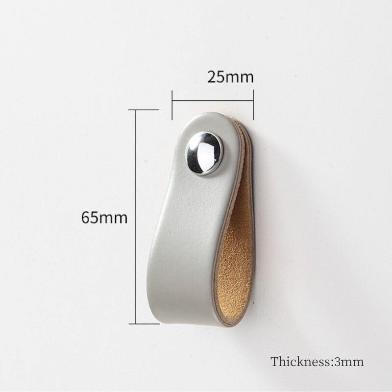 5Pcs Leather Drawer Pulls Single Hole Knobs for Drawers, Grey/Silver