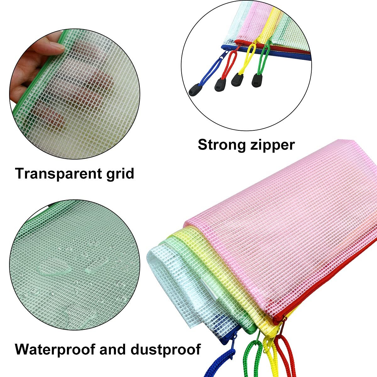 12 Pack Document Zipper Pouch Travel File Mesh Bags A4 A5 A6 Size Yellow