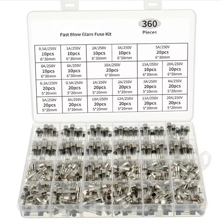 360Pcs Fast Blow Glass Fuse Assortment Kit 24 Values Automotive Fuses Kit 250V