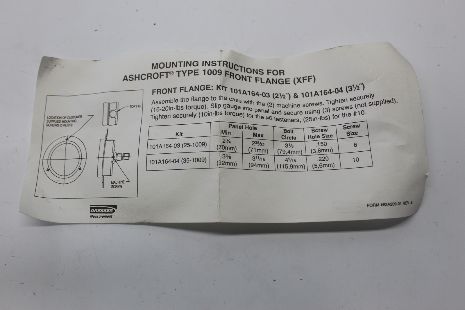 ASHCROFT 101A164-03/101A164-04 FRONT FLANGE KIT NSNP
