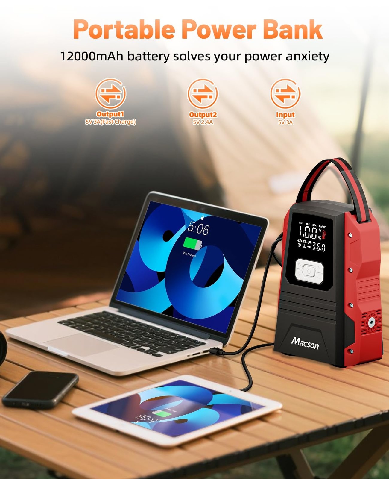5000A Jump Starter with Air Compressor – Portable 12V Jump Box Battery Pack f…