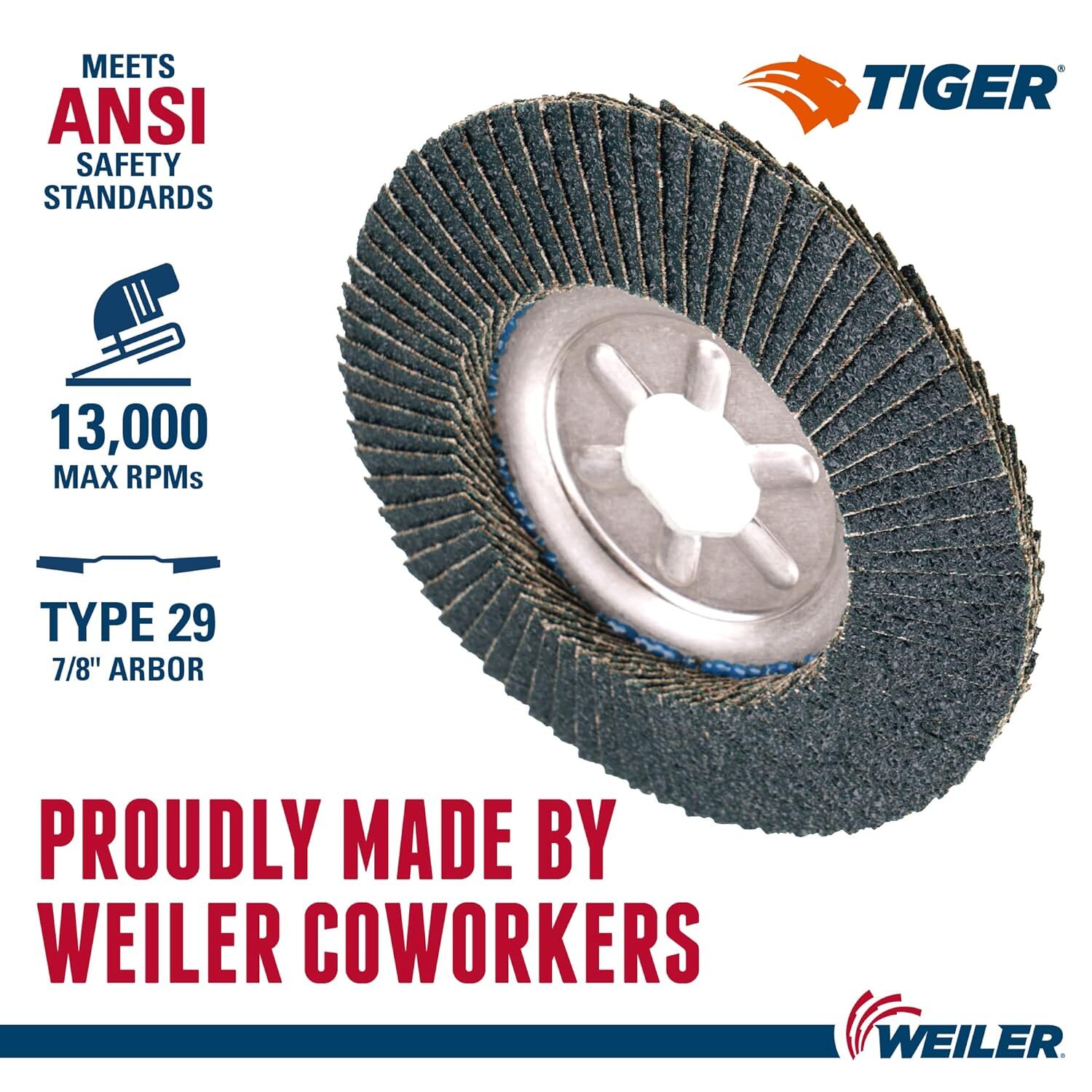 WEILER 50515 TIGER ABRASIVE FLAP DISC 80 GRIT 4-1/2 DIA.