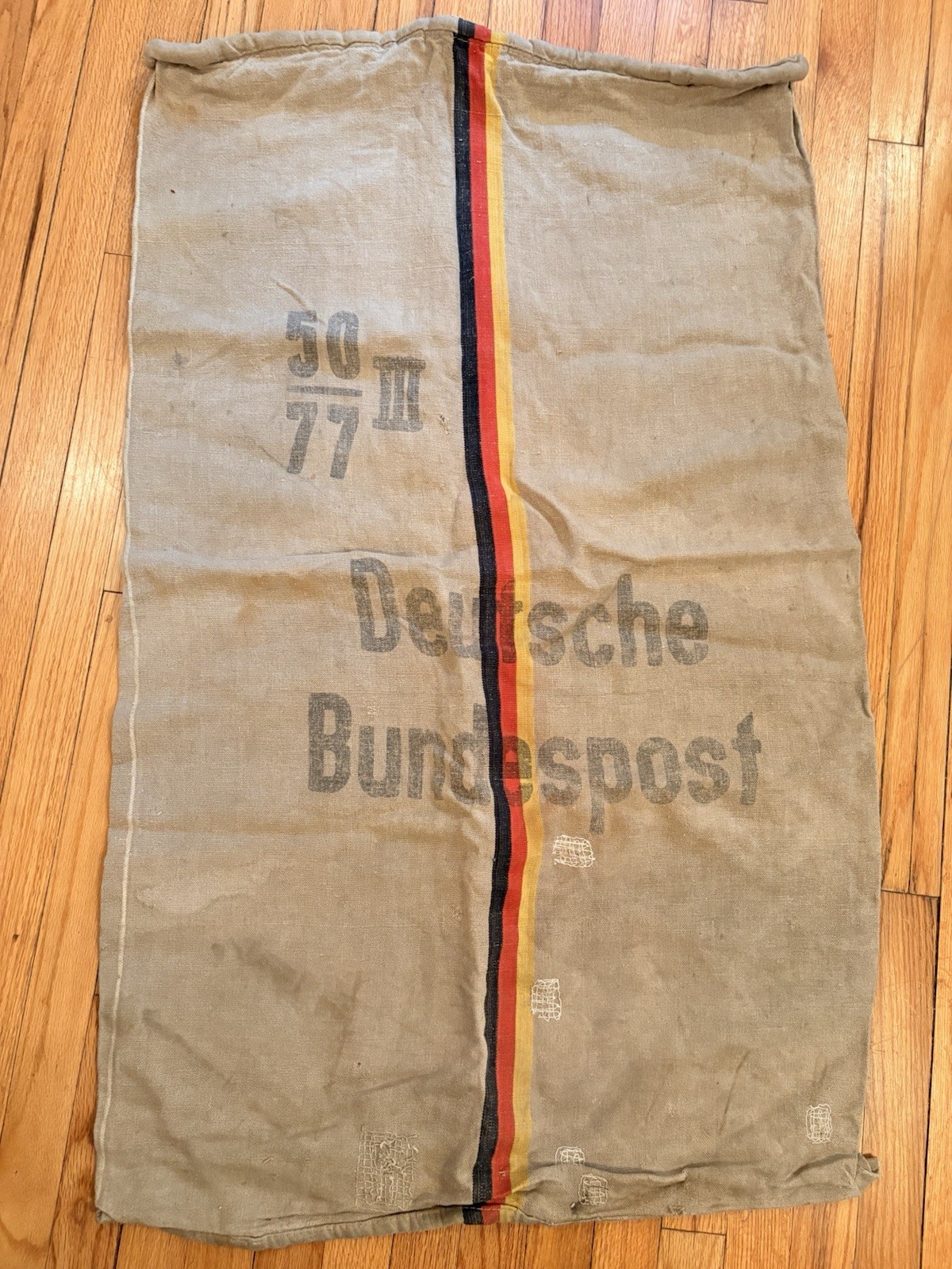 Vtg Deutsche Bundespost 1977 Burlap Mail Bag West Germany Tricolor 28×44