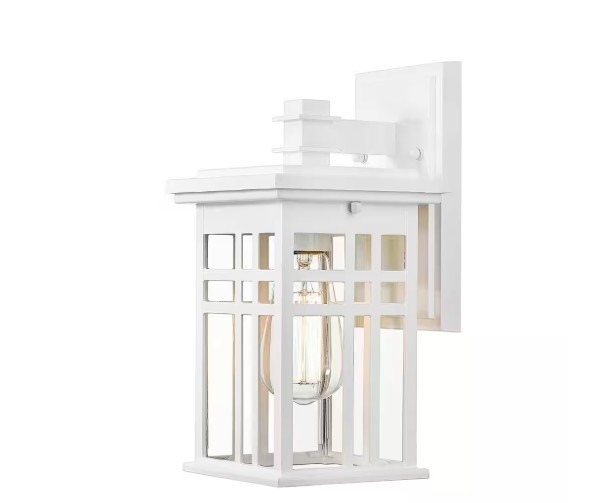 JAZAVA 1-Light White W/ Clear Glass Hardwired Outdoor Wall Lantern Sconce Light
