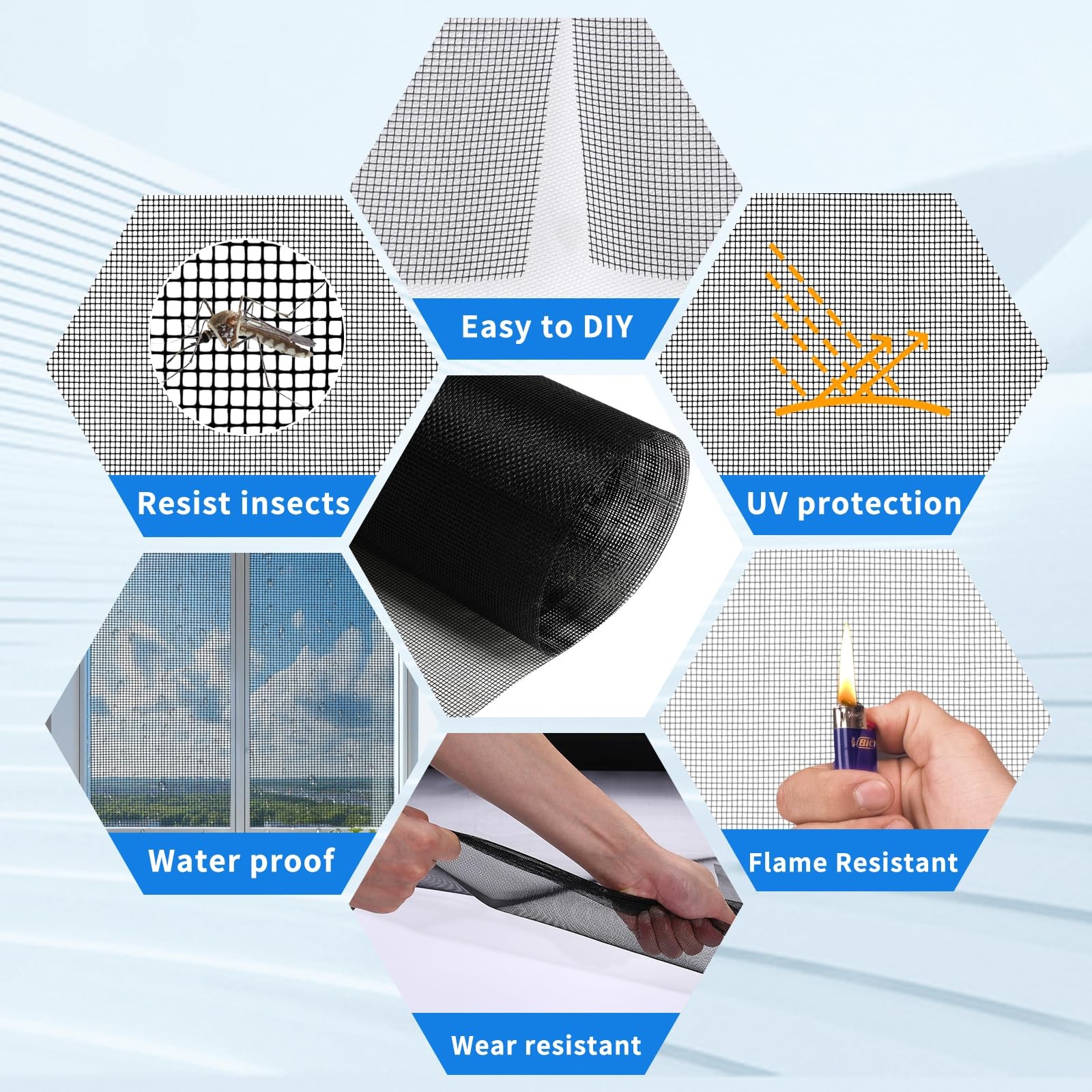 Window Screen Repair Kit, 48″x118″ Door Mesh Replacement Black