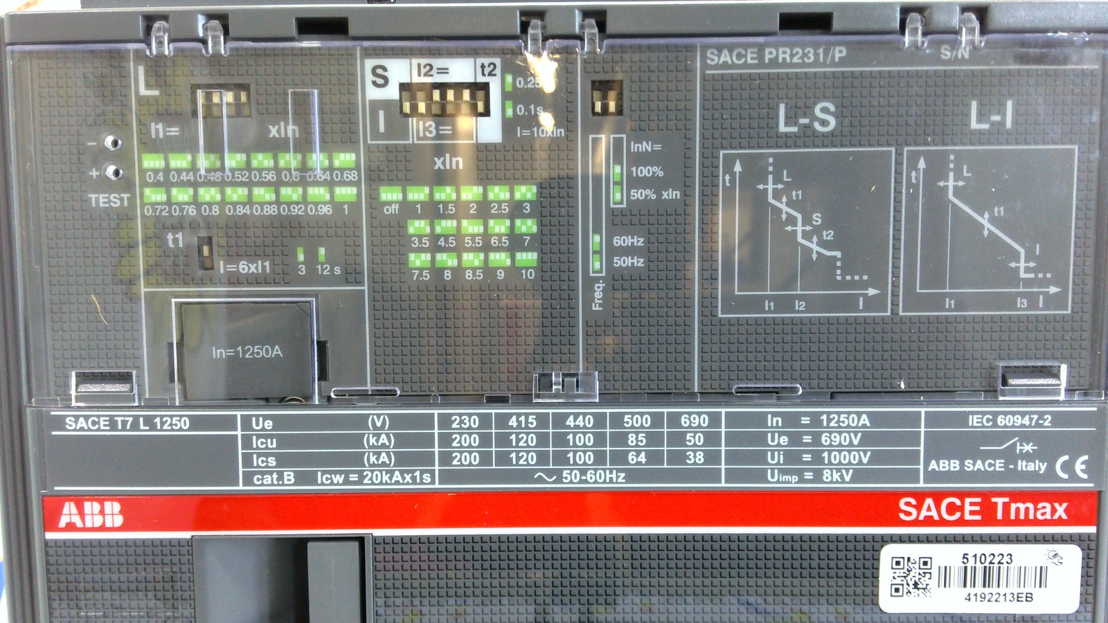 NSOP ABB SACE Tmax T7L 1250 PR231/P LS/I In=1250A 3p F F M T7M Circuit Breaker