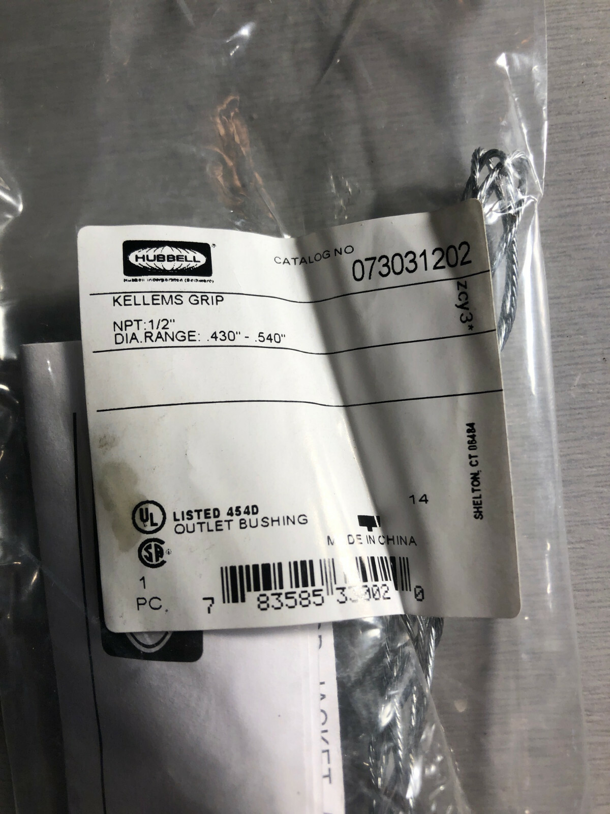 HUBBELL 073031202 KELLEMS CORD GRIP 0.43-0.54IN