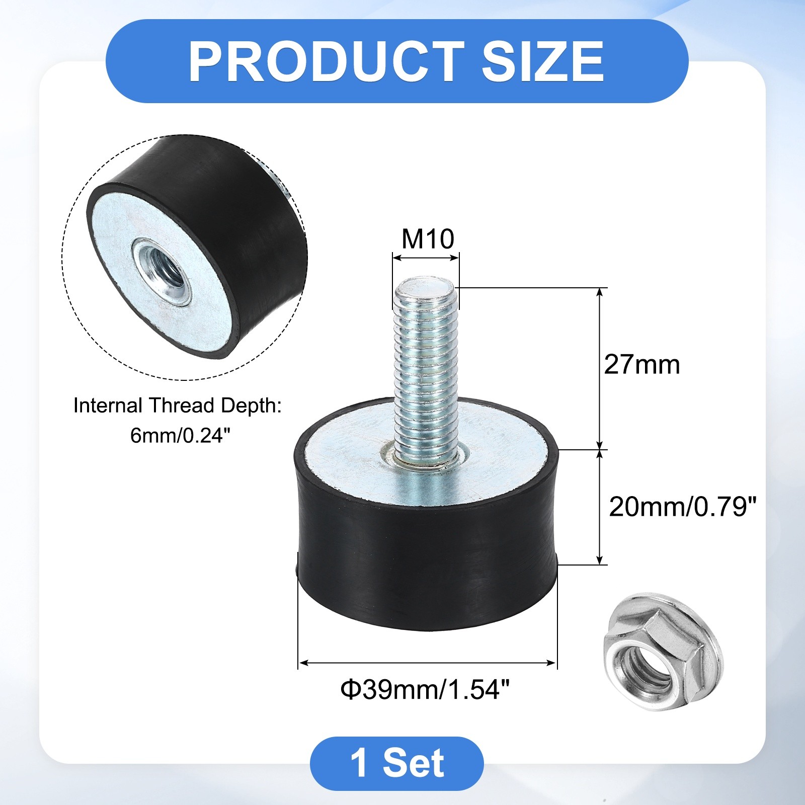 1Pcs M10x27mm Rubber Mounts, 39x20mm(DxH) Rubber Shock Absorber Mount with Nuts