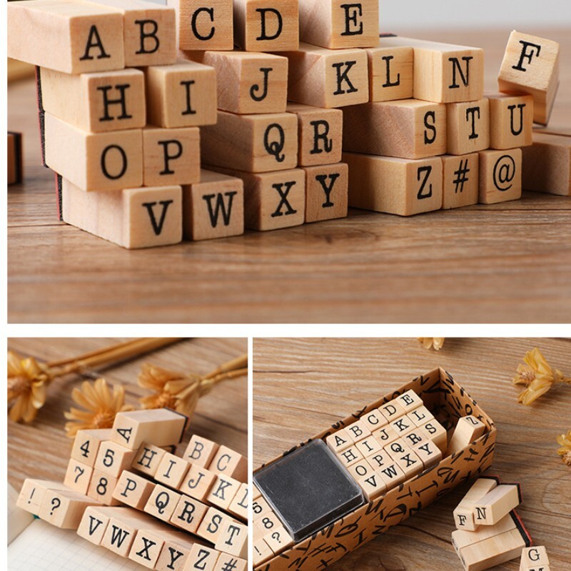 40Pcs / Set Wood Rubber Stamps A-Z Letters Number Alphabet Stamp Kit DIY Tool