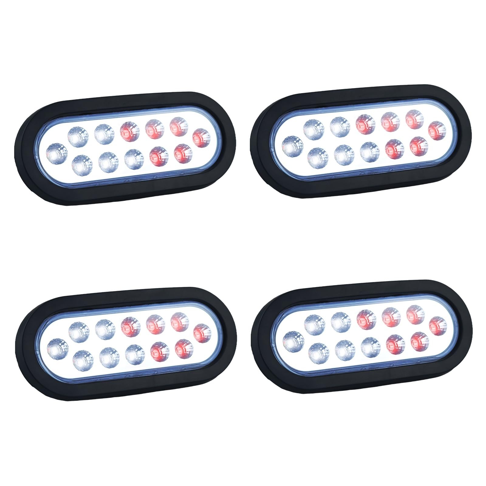 Dual Revolution 6 Inch Oval LED Tail Lights – Red Stop, Turn & White Backup/R…