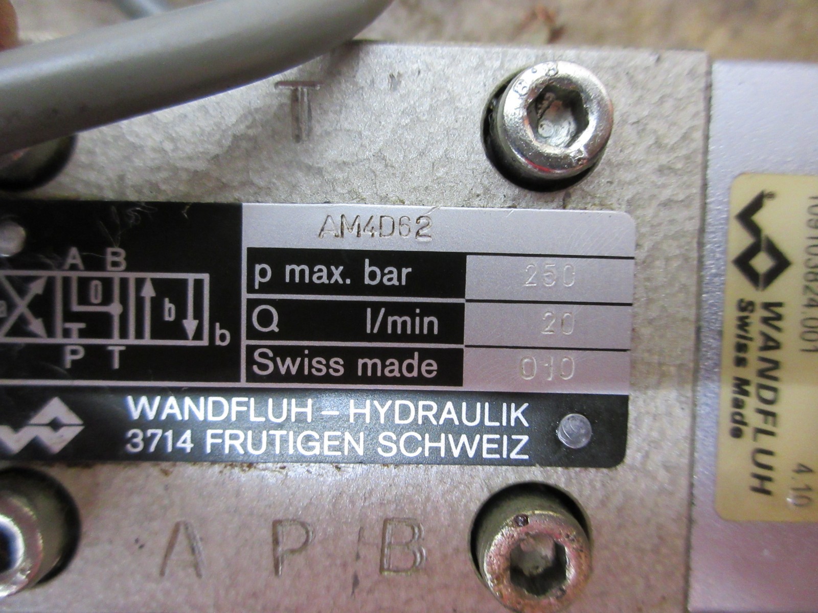 TORNOS BECHLER ENC-164 AM4D62 WANDFLUH HYDRAULIK VALVE SIN45V