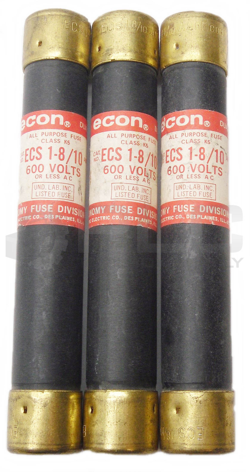 LOT OF 3 ECON ECS 1-8/10 ALL PURPOSE FUSE CLASS K5 600V 1-8/10AMP