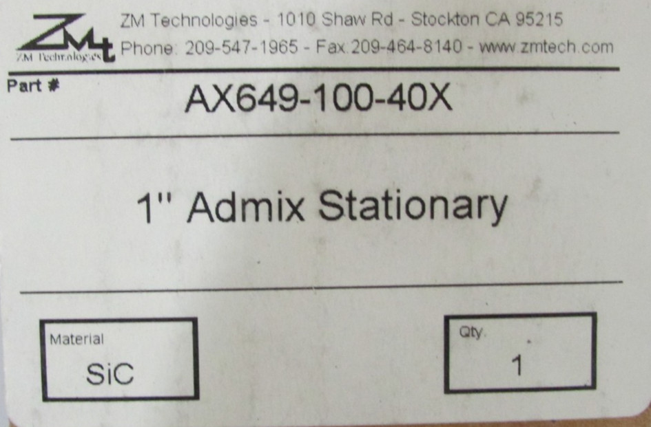 ZM Technologies AX649-100-40X Carbon Seal Stationary 1″ Admix Station