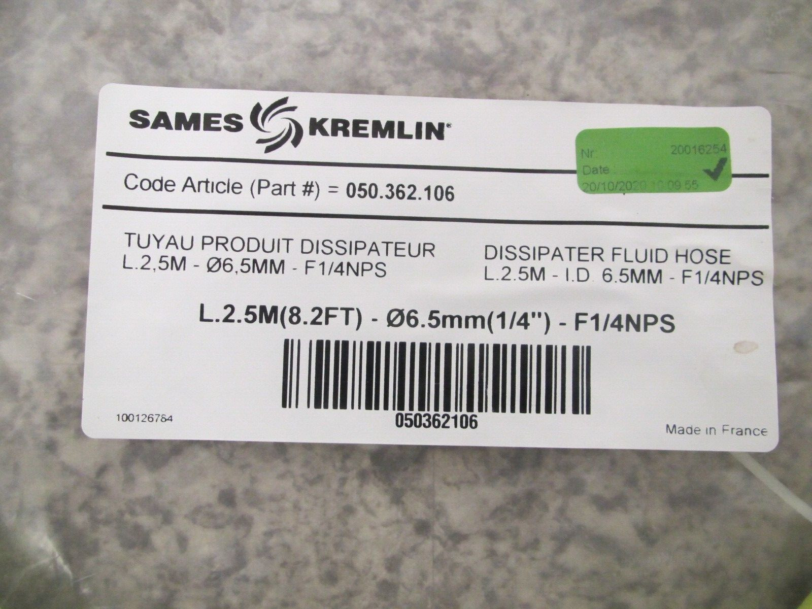 SAMES KREMLIN 1/4″ 8.2FT F1/4NPS PAINT DISSIPATEUR HOSE 050.362.106 NOS