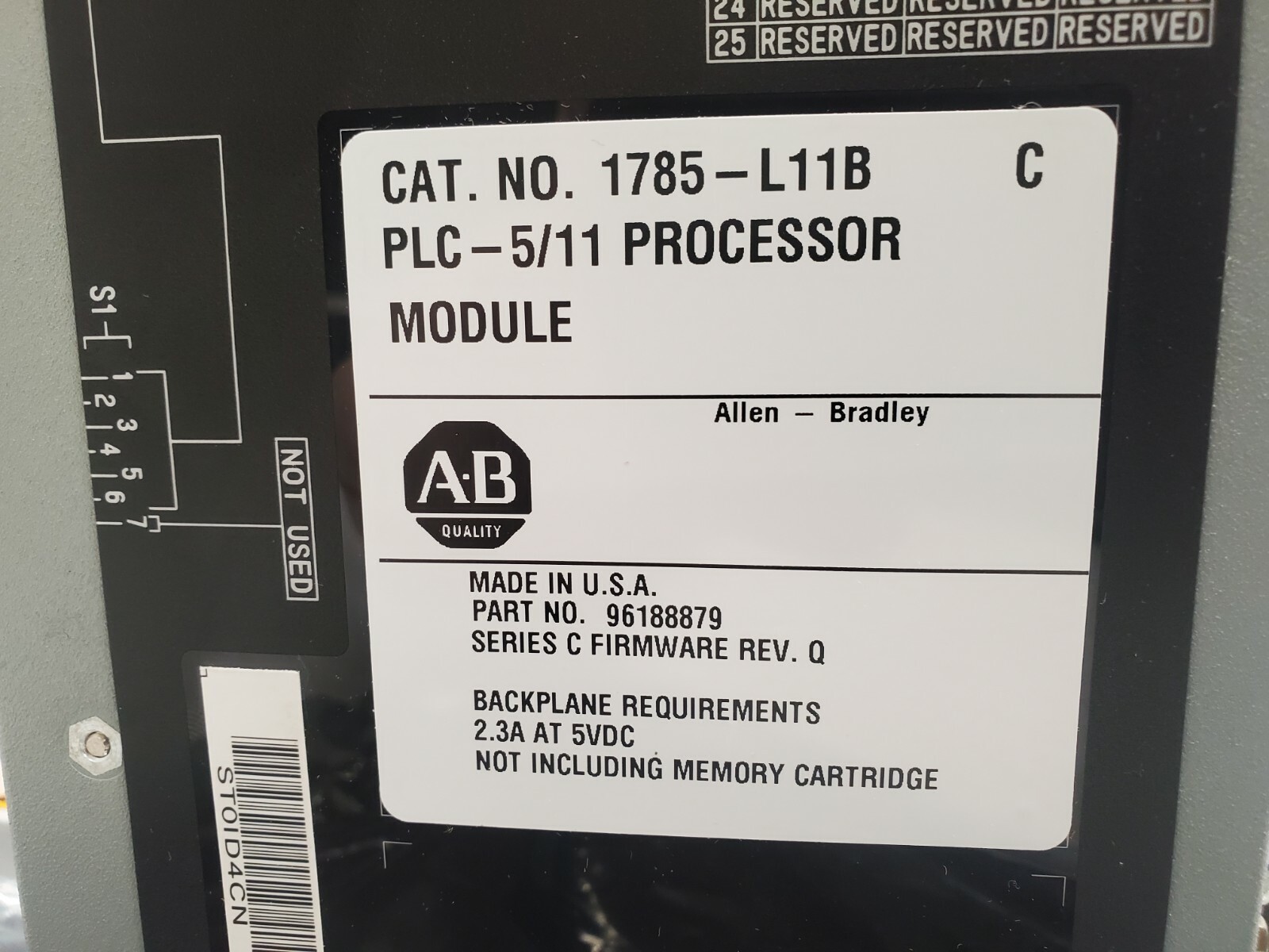 GUARANTEED! ALLEN-BRADLEY SER. C PROCESSOR MODULE 1785-L11B
