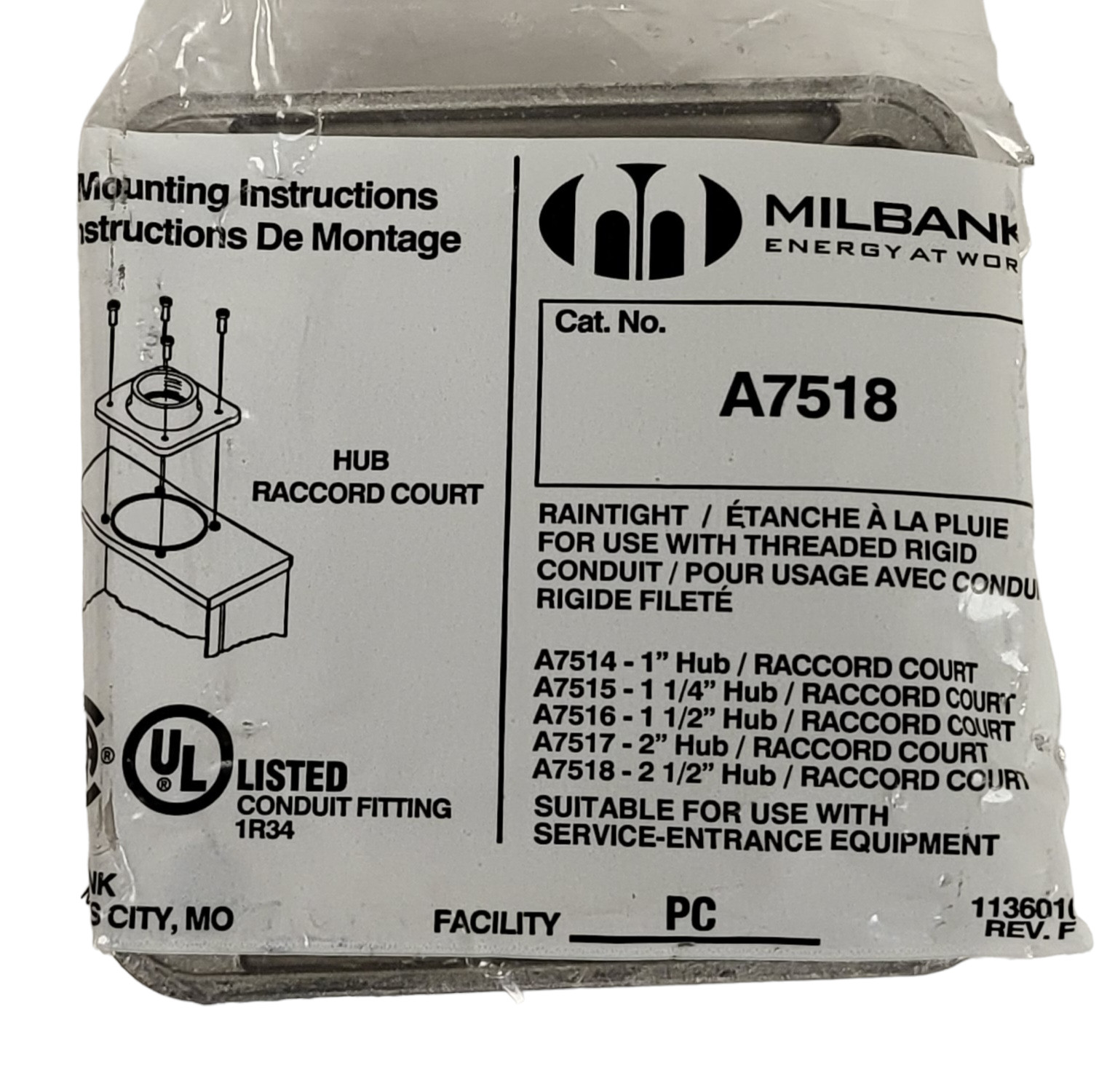(2 PACK) NEW MILBANK A7518 ALUMINUM SCREW MOUNT METER SOCKET UNIT HUB 2-1/2″